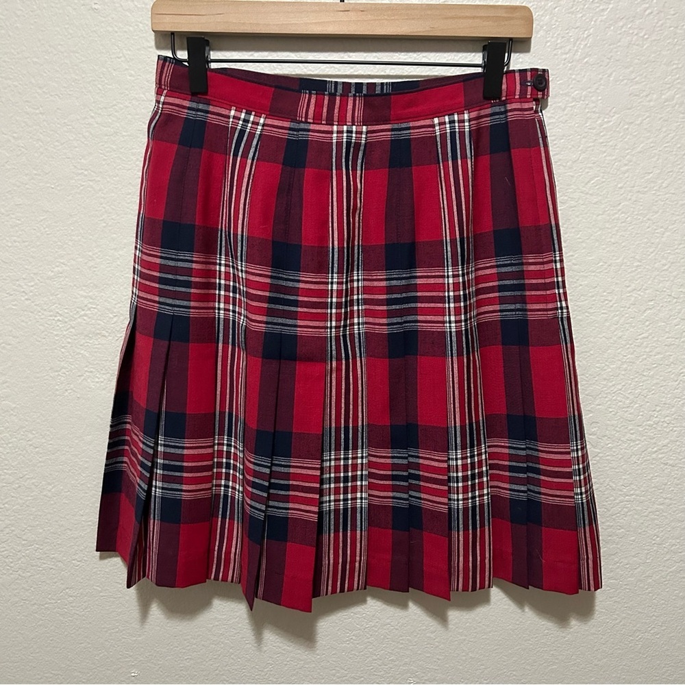 Vintage Pendleton Red Plaid Wool Pleated Skirt Size 10 Preppy Academia Tartan